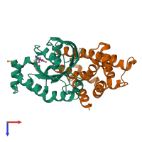 PDB entry 5qqh coloured by chain, top view.