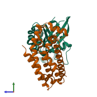 PDB entry 5qqi coloured by chain, side view.