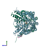 PDB entry 5qqt coloured by chain, side view.