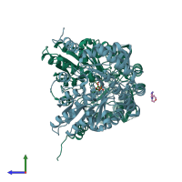 PDB entry 5qr2 coloured by chain, side view.