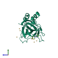 PDB entry 5qrq coloured by chain, side view.