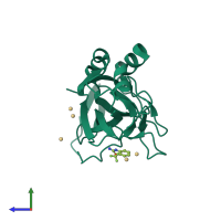 PDB entry 5qs2 coloured by chain, side view.