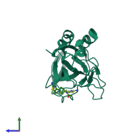 PDB entry 5qs9 coloured by chain, side view.
