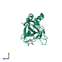 PDB entry 5qsd coloured by chain, side view.