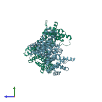 PDB entry 5qsm coloured by chain, side view.
