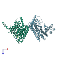 PDB entry 5qsm coloured by chain, top view.