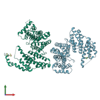 PDB entry 5qsr coloured by chain, front view.