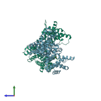 PDB entry 5qsr coloured by chain, side view.