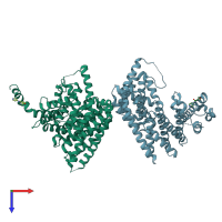 PDB entry 5qsr coloured by chain, top view.