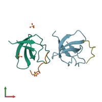 PDB entry 5qu2 coloured by chain, front view.