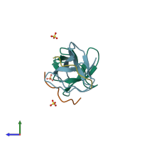 PDB entry 5qu2 coloured by chain, side view.