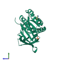 PDB entry 5qut coloured by chain, side view.