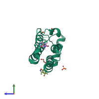 PDB entry 5qxi coloured by chain, side view.