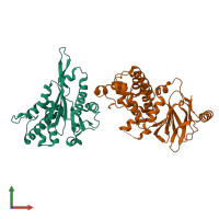 PDB entry 5qyn coloured by chain, front view.