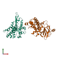 PDB entry 5qzp coloured by chain, front view.