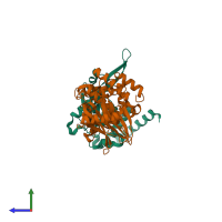 PDB entry 5qzp coloured by chain, side view.
