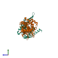 PDB entry 5r0j coloured by chain, side view.