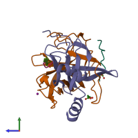 PDB entry 5r47 coloured by chain, side view.