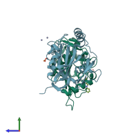 PDB entry 5r4s coloured by chain, side view.