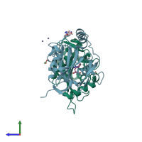 PDB entry 5r4t coloured by chain, side view.