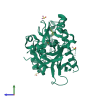 PDB entry 5r51 coloured by chain, side view.