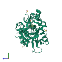 PDB 5r5b coloured by chain and viewed from the side.