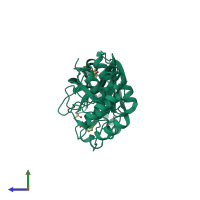 PDB entry 5r7y coloured by chain, side view.