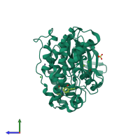 PDB entry 5r8v coloured by chain, side view.