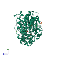 PDB entry 5r8y coloured by chain, side view.