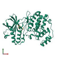 PDB entry 5r9w coloured by chain, front view.