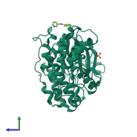 PDB entry 5ra4 coloured by chain, side view.