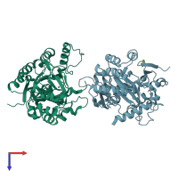 PDB entry 5ras coloured by chain, top view.