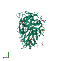 PDB entry 5rcu coloured by chain, side view.