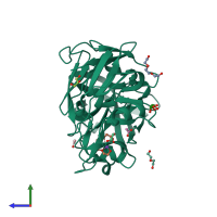 PDB entry 5rdn coloured by chain, side view.