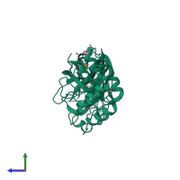 PDB entry 5re7 coloured by chain, side view.