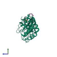 PDB entry 5re8 coloured by chain, side view.