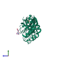 PDB entry 5rea coloured by chain, side view.