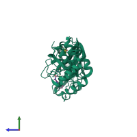 PDB entry 5rel coloured by chain, side view.