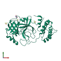 PDB entry 5rf4 coloured by chain, front view.