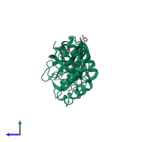 PDB entry 5rf4 coloured by chain, side view.