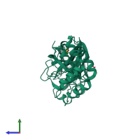 PDB entry 5rf5 coloured by chain, side view.