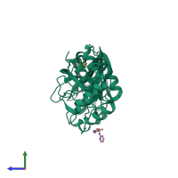 PDB entry 5rf8 coloured by chain, side view.