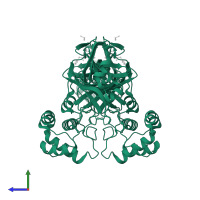 3C-like proteinase nsp5 in PDB entry 5rf9, assembly 1, side view.