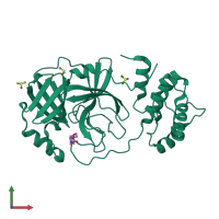 PDB entry 5rfe coloured by chain, front view.