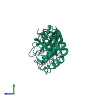 PDB entry 5rfe coloured by chain, side view.