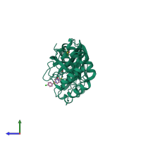 PDB entry 5rff coloured by chain, side view.