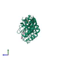 PDB entry 5rfl coloured by chain, side view.