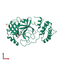 PDB 5rfm coloured by chain and viewed from the front.