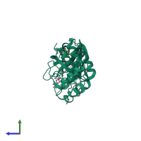 PDB entry 5rfo coloured by chain, side view.