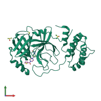 PDB entry 5rfv coloured by chain, front view.